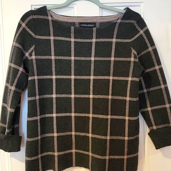 Cynthia rowley dark grey window plaid sweater long sleeve size S - Picture 1 of 7